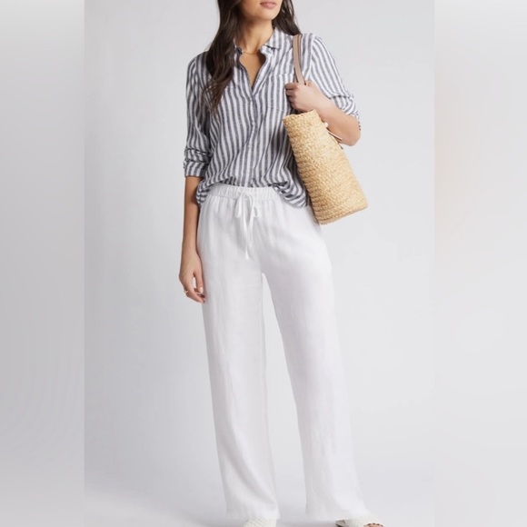 Caslon White Relaxed Linen Blend Drawstring Waist Pants Wide Leg Resortwear Sz M - Picture 14 of 14